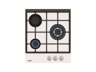 Simfer Hob H4.305.HGSBB Gas on glass, Number of burners/cooking zones 3, Rotary painted inox knobs, White