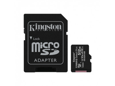 Kingston Canvas Select Plus 512 GB, Micro SD, Flash memory class 10, SD adapter