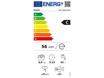 INDESIT Washing machine BTW L60400 EE/N Energy efficiency class C, Top loading, Washing capacity 6 kg, 951 RPM, Depth 60 cm, Wid