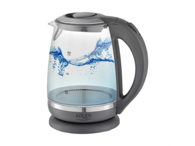 Adler Kettle AD 1286 Standard, 2200 W, 2 L, Plastic/ glass, Grey/ transparent, 360 rotational base