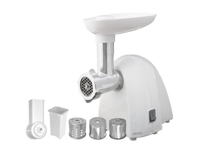 Meat mincer Camry CR 4802 White, 600-1500 W, Number of speeds 1, Middle size sieve, mince sieve, poppy sieve, plunger, sausage f