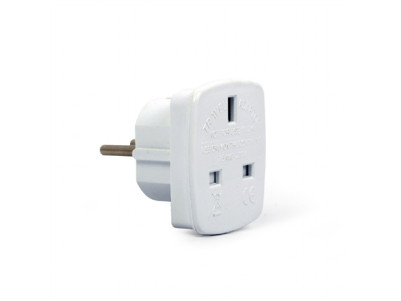 Gembird AC power adapter, UK socket to EU Schuko plug, 7.5 A White, Travel adapter