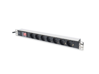 Digitus Aluminum outlet strip with switch DN-95402 Sockets quantity 7, 7x safety outlets 250VAC 50/60Hz / 16A / 4000W, 1U Alumin