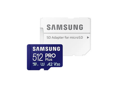 Samsung PRO Plus microSD Card with Adapter 512 GB, MicroSDXC, Flash memory class U3, V30, A2