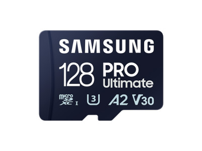 Samsung MicroSD Card with Card Reader PRO Ultimate 128 GB, microSDXC Memory Card, Flash memory class U3, V30, A2