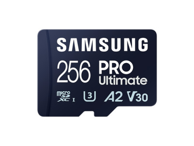 Samsung MicroSD Card PRO Ultimate 256 GB, microSDXC Memory Card, Flash memory class U3, V30, A2, SD adapter