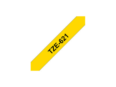 Brother TZe-621 Laminated Tape Black on Yellow, TZe, 9 mm, 8 m