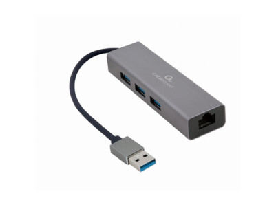 Cablexpert USB AM Gigabit network adapter with 3-port USB 3.0 hub A-AMU3-LAN-01 Black