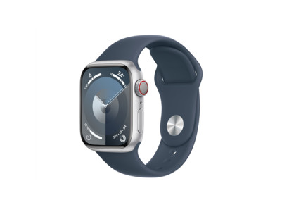 Apple Apple Watch Series 9 GPS + Cellular 41mm Silver Aluminium Case with Storm Blue Sport Band - S/M