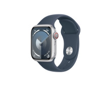 Apple Apple Watch Series 9 GPS + Cellular 41mm Silver Aluminium Case with Storm Blue Sport Band - M/L