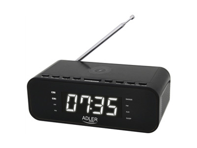 Adler Alarm Clock with Wireless Charger AD 1192B AUX in Black Alarm function