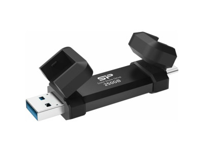 Portable External SSD | DS72 | 250 GB | USB Type-A and USB Type-C 3.2 Gen 2 | Black