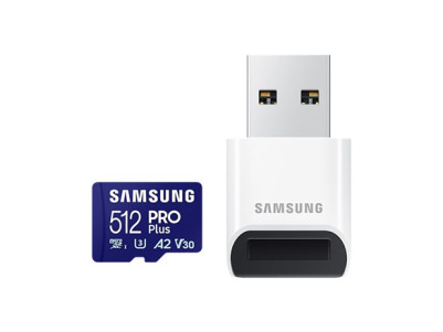 Samsung | PRO Plus microSD Card with USB Adapter | 512 GB | MicroSDXC | Flash memory class U3, V30, A2