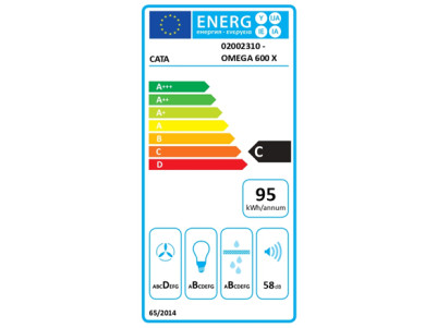 CATA Hood | OMEGA 600 X/M | Wall mounted | Energy efficiency class C | Width 60 cm | 645 m /h | Mechanical control | LED | Stain