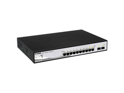 D-LINK DGS-1210-10P, Gigabit Smart III Switch with 8 10/100/1000Base-T PoE ports and 2 combo 1000Base-T/MiniGBIC (SFP) ports, 80