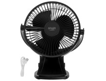 Adler Rechargeable Clip-on Desk Fan | AD 7342 | Table Fan | Black | Diameter 15.5 cm | Number of speeds 3 | Oscillation | 5 W