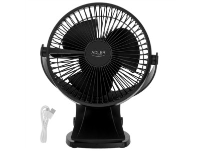 Adler Rechargeable Clip-on Desk Fan | AD 7342 | Table Fan | Black | Diameter 15.5 cm | Number of speeds 3 | Oscillation | 5 W