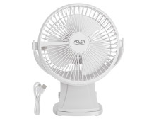 Adler Rechargeable Clip-on Desk Fan | AD 7342 | Table Fan | White | Diameter 15.5 cm | Number of speeds 3 | Oscillation | 5 W