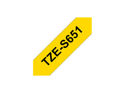 Brother | TZe-S651 Strong Adhesive Laminated Tape | Black on Yellow | TZe | 8 m | 2.4 cm