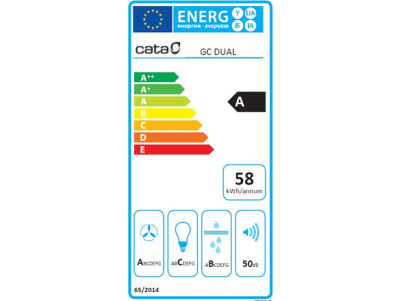 CATA | Hood | GC DUAL A 45 XGWH | Canopy | Energy efficiency class A | Width 45 cm | 820 m /h | Touch control | LED | White glas