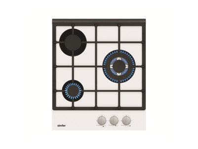 Simfer | Hob | H4.305.HGSBB | Gas on glass | Number of burners/cooking zones 3 | Rotary knobs | White