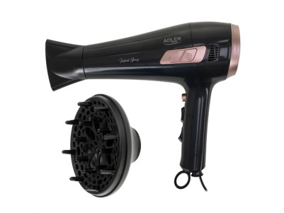 Adler Hair dryer with retractable power cord | AD 2283 | 2400 W | Number of temperature settings 3 | Diffuser nozzle | Black/Gol