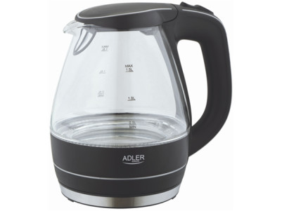 Kettle | Adler | Kettle | AD 1224 | Standard | 2000 W | 1.5 L | Glass | 360 rotational base | Black
