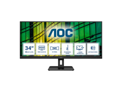 AOC | Monitor | U34E2M | 34 " | VA | WQHD | 21:9 | 100 Hz | 4 ms | 3440 x 1440 | 300 cd/m | HDMI ports quantity 2 | Black