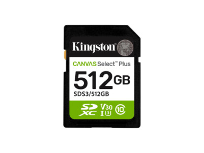 Kingston Canvas Select Plus | 512 GB | SD | Flash memory class Class 10, UHS-I, U1/U3, Video Class 10/30