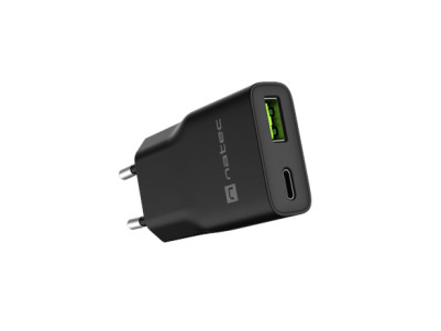 Natec Ribera USB Charger Gan Slim USB 1X USB-A + 1X USB-C 20W | NUC-2377