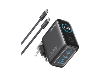 Anker Charger (100W, 3 Ports, Smart Display) with USB-C Cable