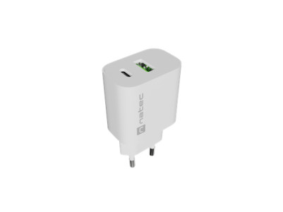 Natec Ribera USB Charger 1X USB-A + 1X USB-C 20W, White