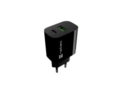 Natec Ribera USB Charger 1X USB-A + 1X USB-C 20W, Black