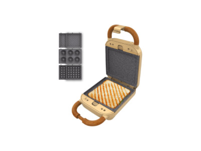 Cecotec Sandwich Maker | Rock'nToast Retro One Yellow Retro-style | 700 W | Number of plates 3 | Yellow