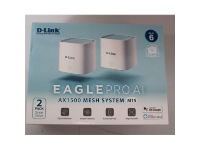SALE OUT. D-Link M15-2 EAGLE PRO AI AX1500 Mesh System D-Link EAGLE PRO AI AX1500 Mesh System M15-2 (2-pack) 802.11ax 1200+300 M