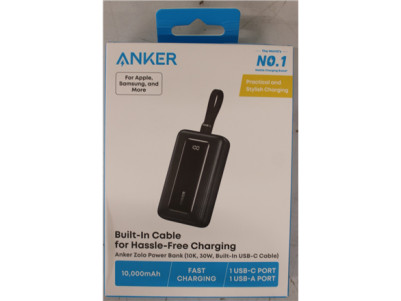 Anker Power Bank with Built-In USB-C Cable | A1688H11 | 10000 mAh | Black | DAMAGED PACKAGING