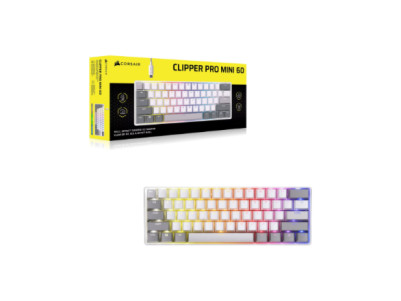 CORSAIR CLIPPER PRO MINI 60 Hall Effect Gaming Keyboard, Backlit RGB LED, CORSAIR MGX Core, White , PBT DS Keycaps
