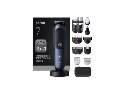Braun Hair Trimmer | All-in-One Series 7 AIO7580 | Cordless | Wet & Dry | Number of length steps 14 | Blue/Black