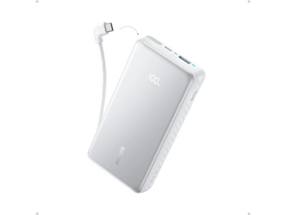 Anker Power Bank 22.5W, Built-In USB-C Cable | Zolo | 20000 mAh | USB-C | White