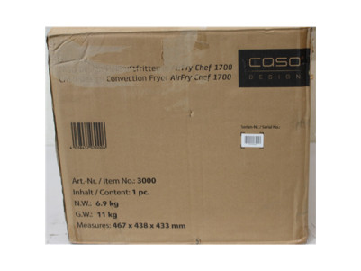 SALE OUT. | Caso | Air Fryer | 03000 AirFry Chef 1700 | Power 1700 W | Capacity 22 L | Black | DAMAGED PACKAGING | 24 month(s)