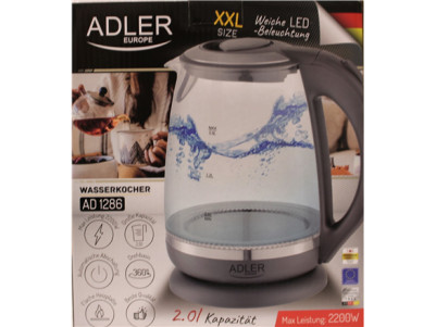 SALE OUT. Adler AD 1286 Kettle, Electric, Power 2200W, Capacity 2 L, Glass, Grey | SALE OUT. | Adler Kettle | AD 1286 | Standard